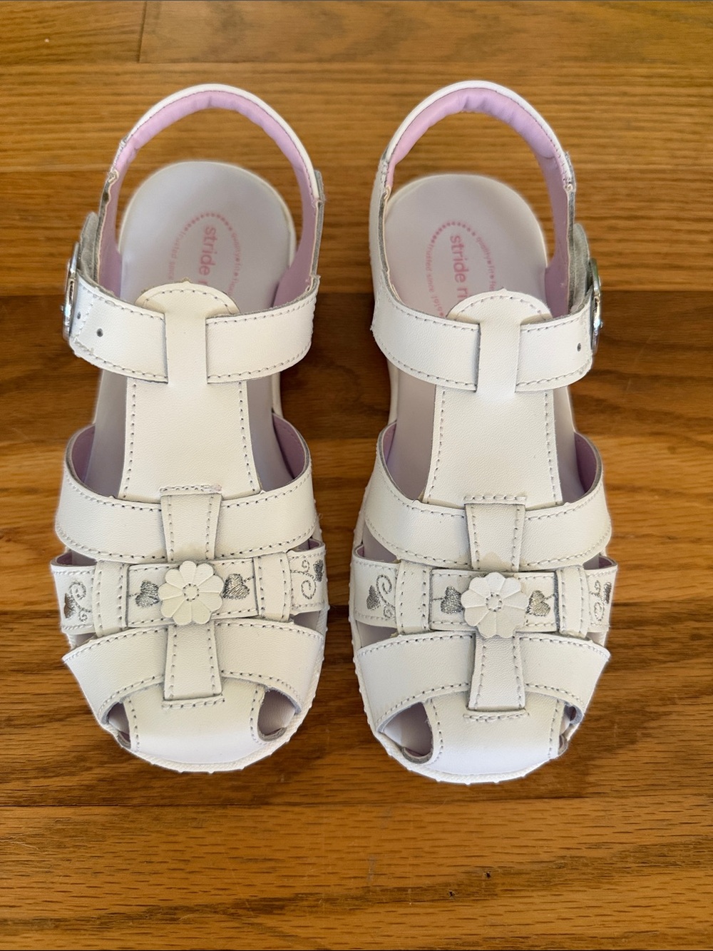 Stride Rite White Girls Floral Leather Sandals with Silver Accents